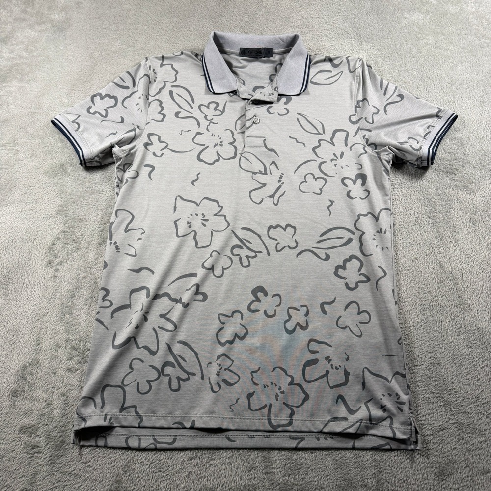 G/FORE Golf Polo Shirt‎ Mens Small Gray Floral Print Short Sleeve Performance